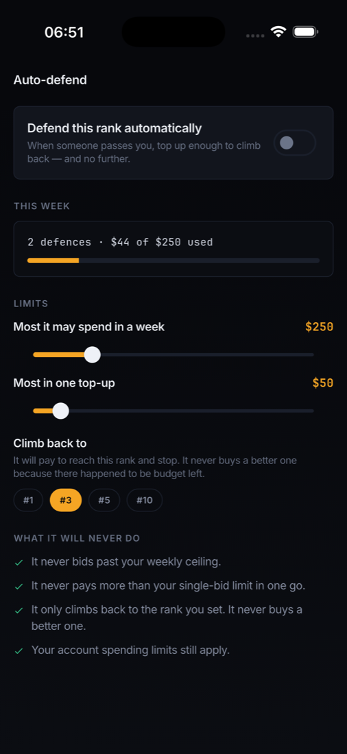 Auto-defend settings