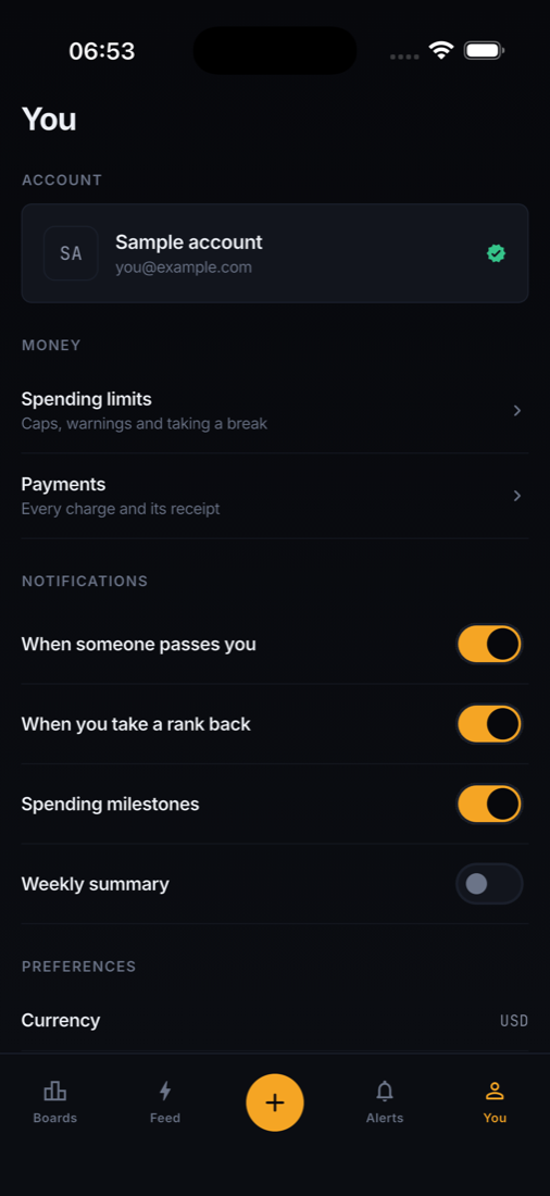 Profile and settings